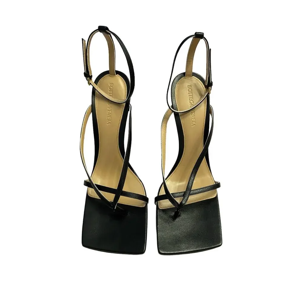 Bottega Veneta Leather Stretch Wedge Sandals Ankle Strap Square Toe 35.5/ US 5.5 - Picture 5 of 14